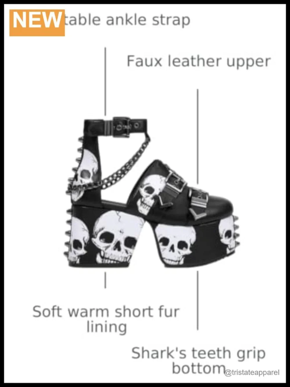 Skull Gothic Platform Wedge Sandals Faux Leather Punk Shoes With Spiked Studs
